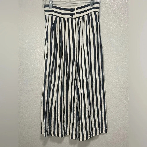 H&M Women’s Wide Leg Striped Palazzo Ankle Cropped Pants Size 4 - Picture 1 of 5